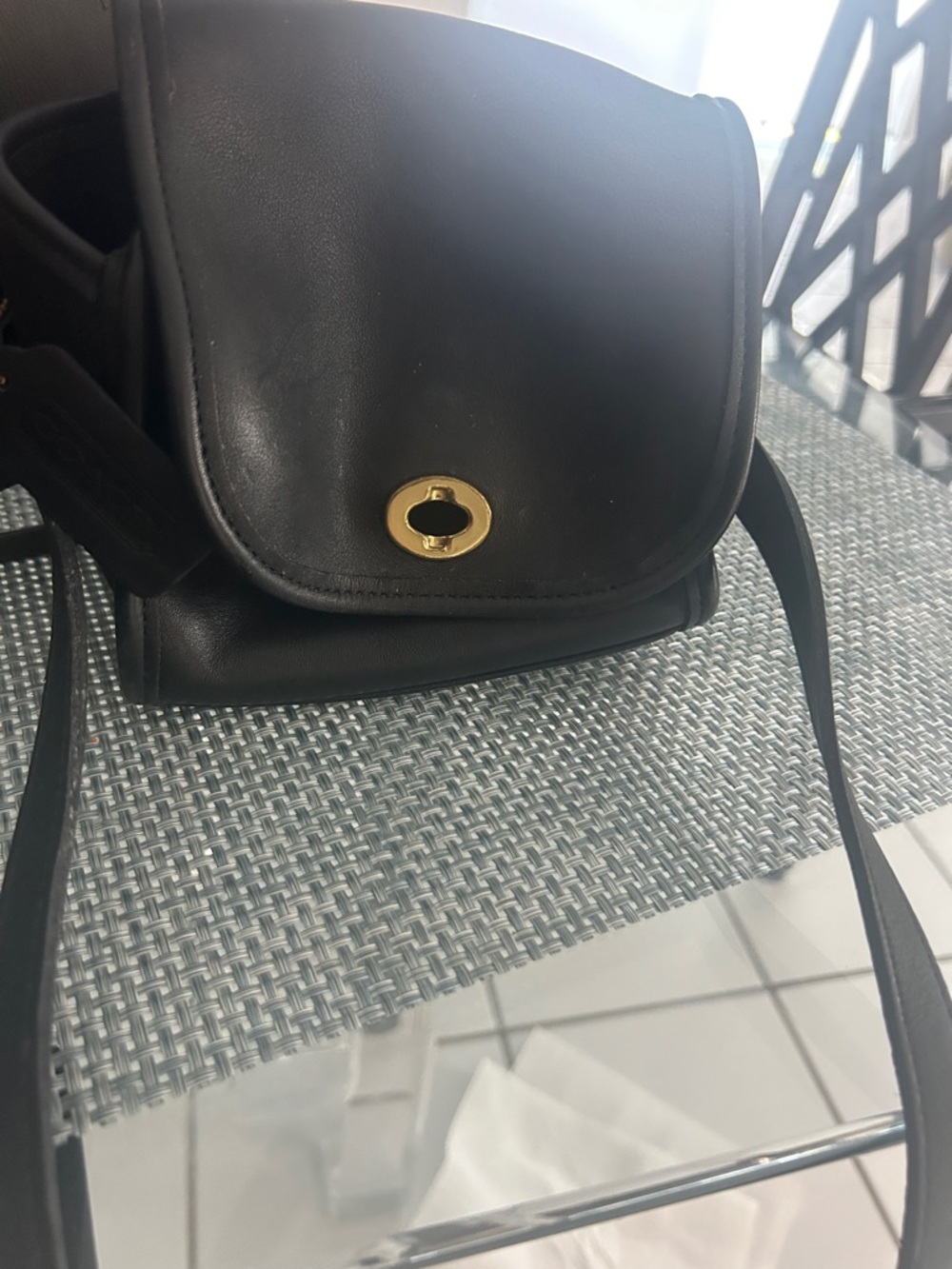 Coach Black Leather Crossbody with Gold Turnlock